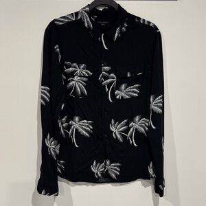 All Saints Black Shirt with White Leaf Design